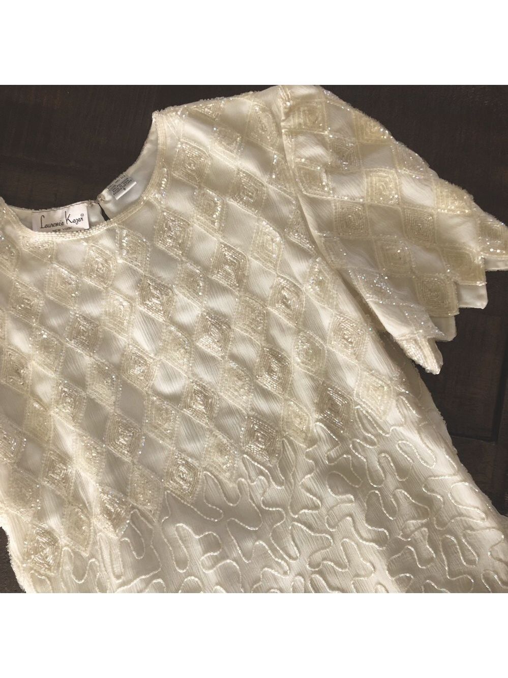 Vintage Laurence Kazar Beaded Top Ivory Color Silk size small 80's/90's